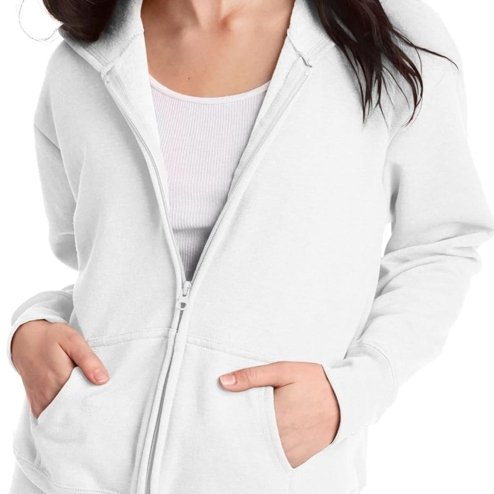 Hanes Women's Soft White Zip-Up Hoodie